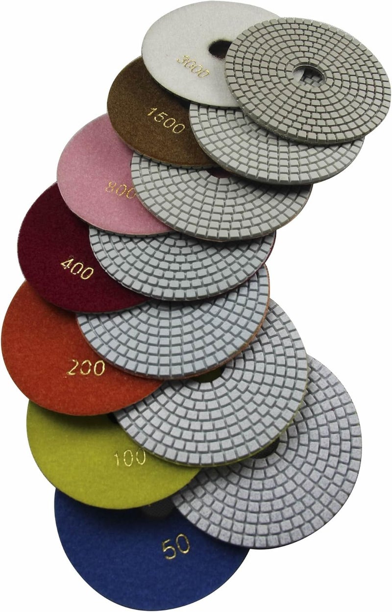 Konfor 7 Step 7" Wet Diamond Polishing Pads Abrasive Set, Great For Granite Travertine Marble Stone - Image 1